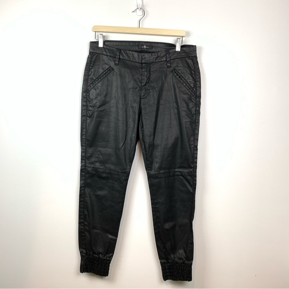 7 For All Mankind Joggers Pants Faux Leather Black Sz 29 Elastic Ankles
